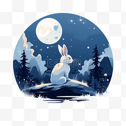 黑暗中的月亮图片_月亮满月中秋节兔子玉兔吉祥物卡