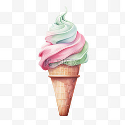 水彩粉绿色家变冰淇淋免扣元素
