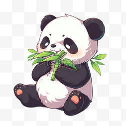 熊猫吃竹子元素卡通手绘