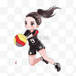 运动会排球卡通图片_扁平卡通亚运会运动人物一位女孩