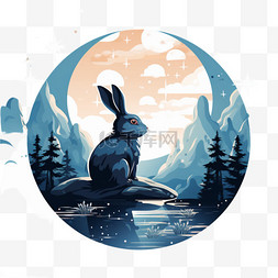 黑暗中的月亮图片_中秋节月亮满月兔子玉兔吉祥物卡