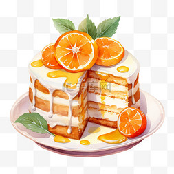 水彩蛋糕素材图片_水彩美味橘子蛋糕免扣元素