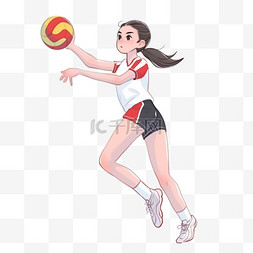 女生运动卡通图片_扁平卡通亚运会运动人物少女排球