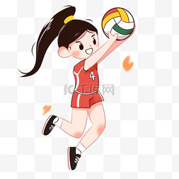 排球展开图图片_扁平卡通亚运会运动人物一个女生