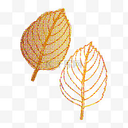 秋季彩色半调树叶轮廓装饰