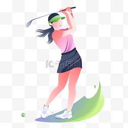 高尔夫球手绘图片_手绘卡通亚运会运动人物一女子正
