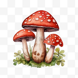 水彩蘑菇手绘图片_水彩野外红色蘑菇免扣元素