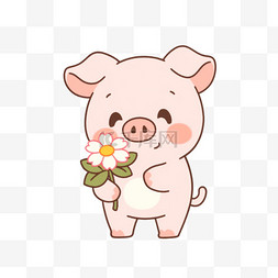 可爱小猪拿着鲜花手绘元素
