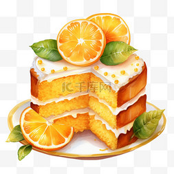 水彩橘子蛋糕免扣元素
