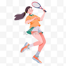 扁平网球图片_手绘卡通亚运会运动人物一位女孩