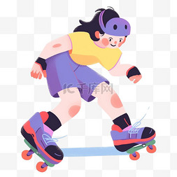 卡通轮滑女生图片_手绘卡通亚运会运动人物一个女子