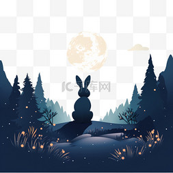 中秋节兔子玉兔吉祥物卡通月亮满