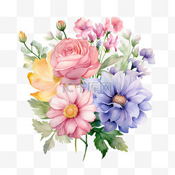 花朵多彩元素图片_水美丽彩花朵花束免扣元素