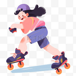 运动会轮滑图片_手绘卡通亚运会运动人物一个少女