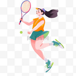 网球卡通运动图片_手绘卡通亚运会运动人物少女正在