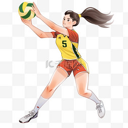 运动会排球卡通图片_扁平卡通亚运会运动人物女子排球
