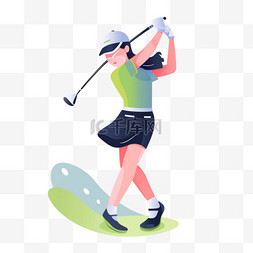 高尔夫球手绘图片_手绘卡通亚运会运动人物一位女子