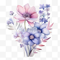 水彩美丽蓝紫色花朵花束免扣元素
