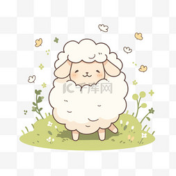 手绘花的背景图片_卡通可爱小羊在花丛中手绘元素
