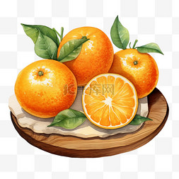 水彩美丽橙子木碟免扣元素