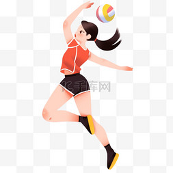 扁平卡通亚运会运动人物女生排球