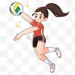 运动会排球卡通图片_扁平卡通亚运会运动人物一位女生