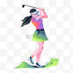 高尔夫球手绘图片_手绘卡通亚运会运动人物一个女子