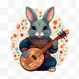 弹琵琶中秋节兔子玉兔吉祥物卡通