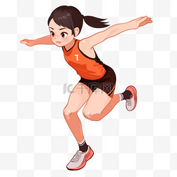 立定跳远gif图片_手绘卡通亚运会运动人物一女子跳