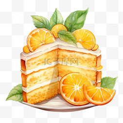 水彩多层橘子蛋糕免扣元素