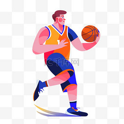 手绘篮球运动人物图片_扁平卡通亚运会运动人物一位少年