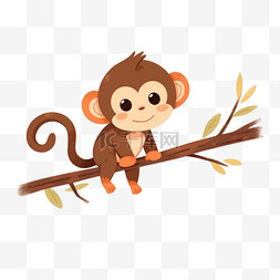 萌萌的眼睛卡通图片_可爱的猴子在树枝上玩耍卡通元素