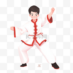 武术风图片_扁平卡通亚运会运动人物男孩表演