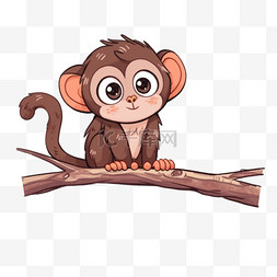 树枝上玩耍的猴子手绘元素卡通