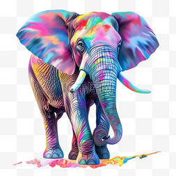 彩色写实图片_彩色艺术大象AI立体装饰素材