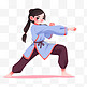 扁平卡通亚运会运动人物女孩在表演武术