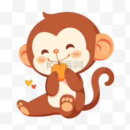 猴子送福图片_猴子手绘卡通吃水果元素