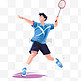扁平卡通亚运会运动人物一男子打羽毛球
