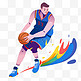 扁平卡通亚运会运动人物短发男子打篮球
