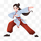 扁平卡通亚运会运动人物少女正在表演武术