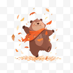 可爱小熊背景图片_枫叶卡通小熊手绘元素