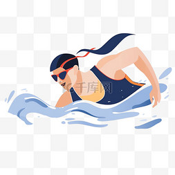 手绘人物女子图片_扁平卡通亚运会运动人物女子游泳