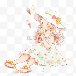 手绘的女孩图片_可爱女孩冰淇淋卡通元素