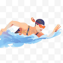 人物游泳卡通图片_扁平卡通亚运会运动人物一女子在