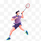 扁平卡通亚运会运动人物一个男生在打羽毛球