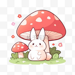 可爱兔子红色图片_小兔子手绘蘑菇卡通元素