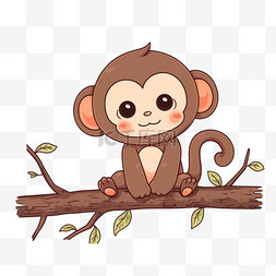 树枝上猴子图片_可爱的猴子在树枝上玩耍手绘元素