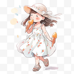 冰淇淋吃图片_卡通女孩冰淇淋手绘元素