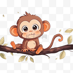 树枝上猴子图片_可爱的猴子在树枝上玩耍卡通手绘
