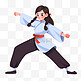 扁平卡通亚运会运动人物一女子正在表演武术